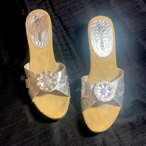 Raviani Rhinestone Sandals, Wood heel & Swarovski Crystals, Size 8